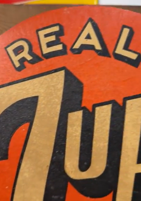 Real 7Up Sold Here Eight Bubble DST Flange Sign