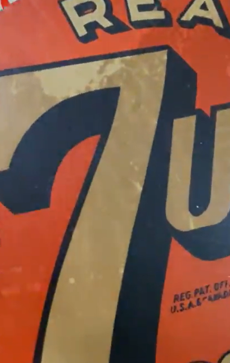 Real 7Up Sold Here Eight Bubble DST Flange Sign