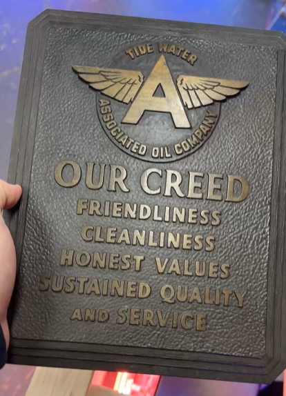 Flying A Tidewater Associated Oil Company Creed Cast Bronze Plaque Sign