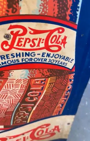 Pepsi-Cola Bigger Better 5 Cent Bottle Double Dot SST Sign