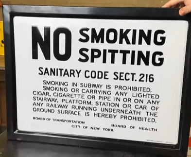 No Smoking Spitting City of New York Subway System SSP Sign