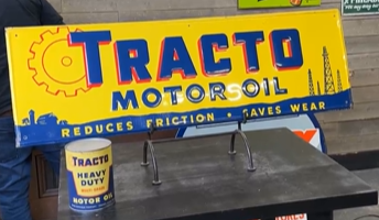 Tracto Motor Oil SST Embossed Sign with Quart Can