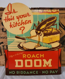 Roach Doom Cardboard Lithograph Easel-back Standee Sign
