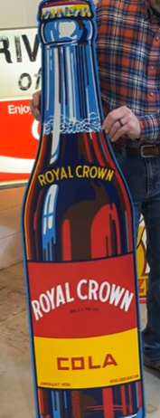 Royal Crown Cola Die Cut Bottle-Shaped SST Embossed Sign