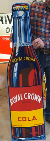 Royal Crown Cola Die Cut Bottle-Shaped SST Embossed Sign