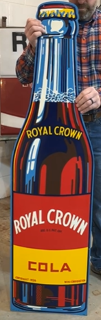 Royal Crown Cola Die Cut Bottle-Shaped SST Embossed Sign