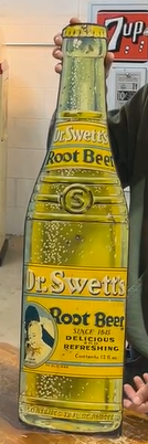 Dr. Swett’s Root Beer Die Cut SST Embossed Bottle-Shaped Sign