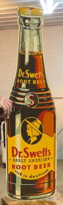 Dr. Swett’s Root Beer Die Cut SST Embossed Bottle-Shaped Sign