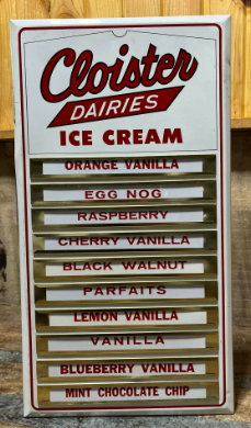 Cloister Dairies Ice Cream TOC Menu Board