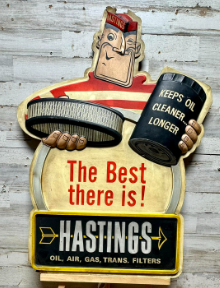 Hastings Oil Air Gas Trans Filters Double Sided Embossed Plastic Sign