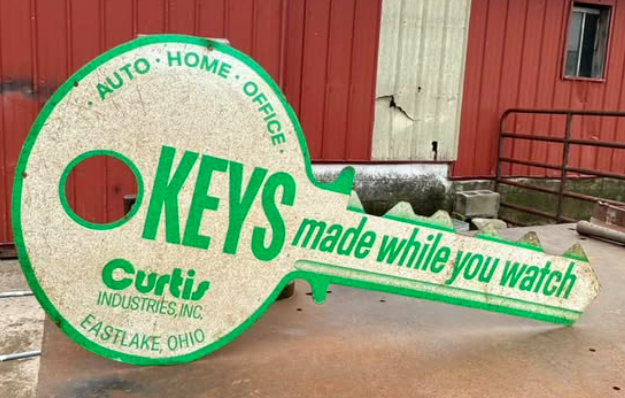 Keys Made Double-Sided Die-Cut Key-Shaped Tin Sign Curtis Industries Ohio