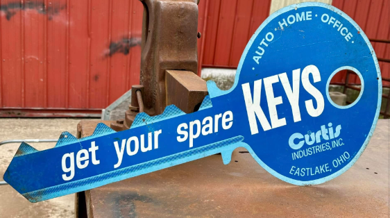Keys Made Double-Sided Die-Cut Key-Shaped Tin Sign Curtis Industries Ohio