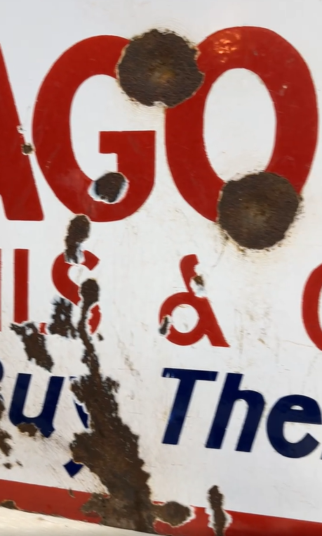 Skelly Gasoline and Skelly Tagolene Oils & Greases DSP Tombstone Sign