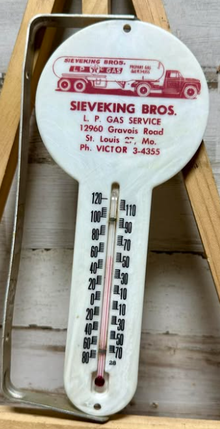 Sieveking Bros LP Gas Service St. Louis Plastic Tube Thermometer