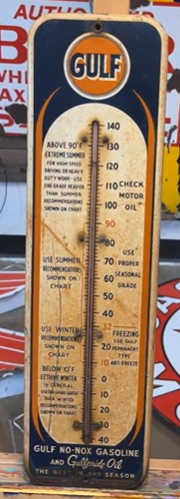 Gulf No-Nox Gasoline Gulfpride Oil SST Tube Thermometer