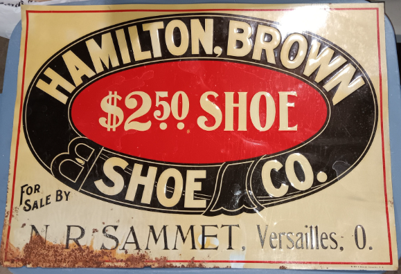 Hamilton Brown Shoe Company $2.50 Shoe SST Embossed Sign Ohio