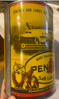 Pennzoil Safe Lubrication United Airlines Mainliner 5 Quart Can