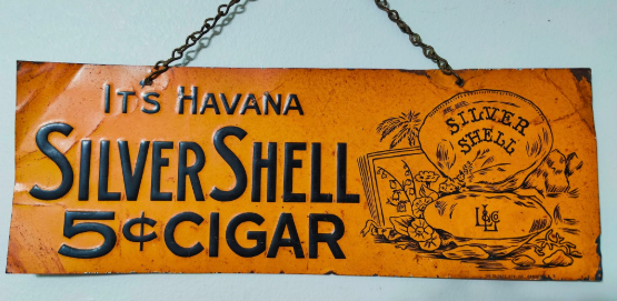 Havana Silver Shell 5 Cent Cigar SST Embossed Hanging Sign