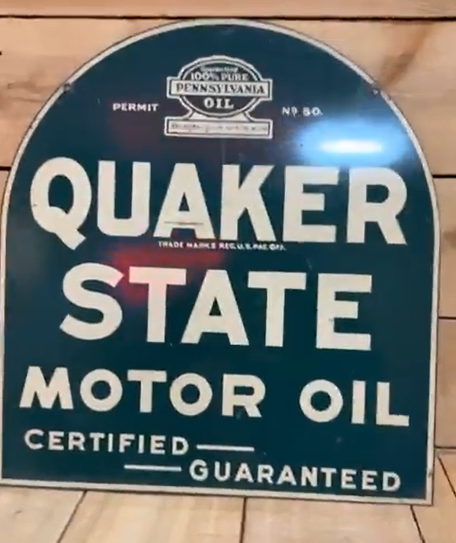 Quaker State Motor Oil DST Tombstone Oil Can Rack Sign