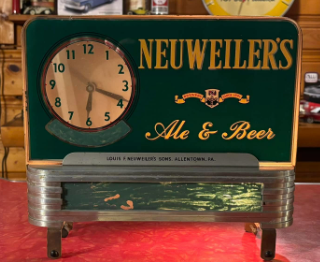 1930s Neuweiler’s Ale & Beer Deco Clock & 1950s Gift House Stamps Light-up Counter Sign