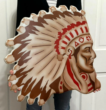 Indian Chief with Headdress Plastic Light-Up Lens Sign