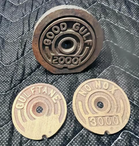 Gulf Gasoline Service Station Underground Tank Cast Metal Identification Caps