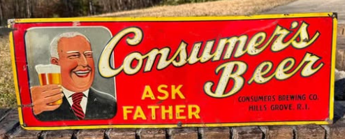 “Ask Father” Consumers Beer Co Embossed SST Sign