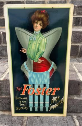Foster Hose Supporters Celluloid over Cardboard Sign