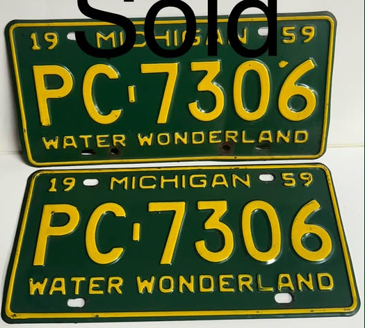 Michigan Water Wonderland 1959 SST License Plates Pair