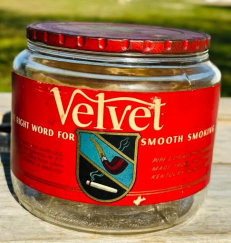 Velvet Smooth Smoking Tobacco for Pipes or Cigarettes Paper Label Glass Jar