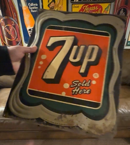 7Up Sold Here Art Deco Style SST Embossed Sign