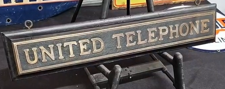United Telephone Cast Brass on Wood Sign
