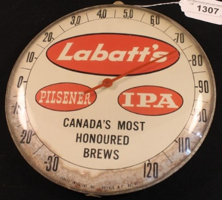 Labatt’s Pilsener and IPA Beer Glass Faced Dial Thermometer