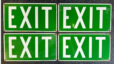 Lot of 4 Early Porcelain Enamel 15″ 1940s Green Exit Signs