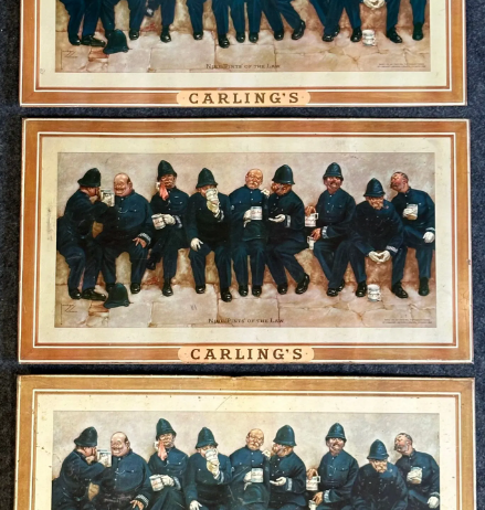 Lot of 3 Carlings Firemen Tin Over Cardboard Signs