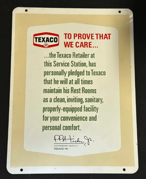 Texaco Retailer Service Station Rest Room Sanitary Pledge SST Sign