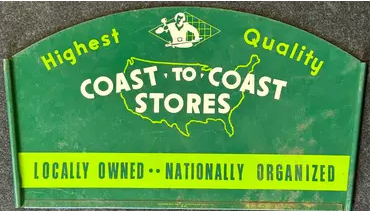 Coast To Coast Stores Double Sided Rack Topper Tin Sign