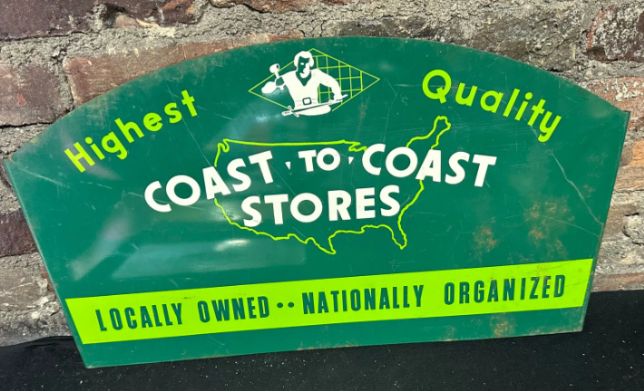 Coast To Coast Stores Double Sided Rack Topper Tin Sign