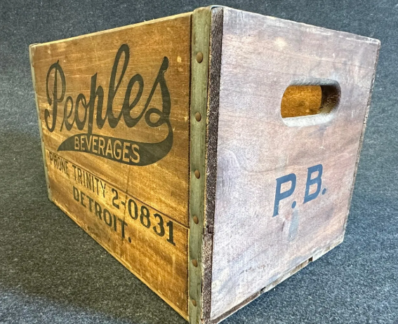 Peoples Beverages Wooden Soda Advertising Crate Detroit