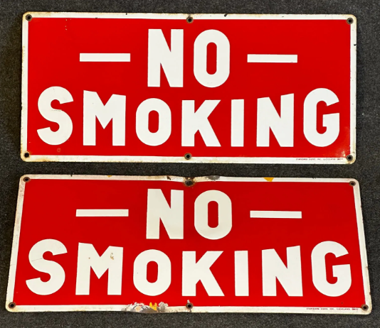 Pair Vintage Porcelain Enamel No Smoking Signs