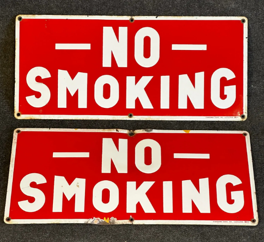 Pair Vintage Porcelain Enamel No Smoking Signs