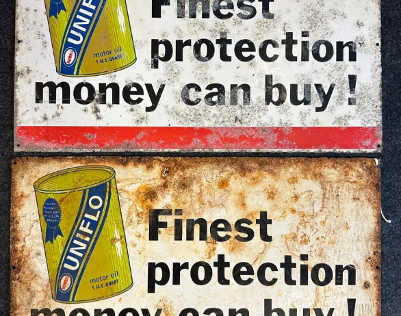 Two Vintage Uniflo Humble Ca. 60s Motor Oil SST Signs