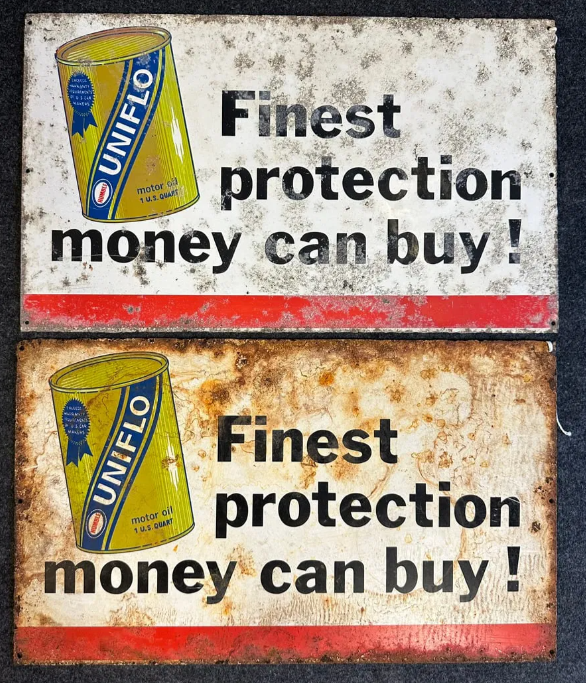 Two Vintage Uniflo Humble Ca. 60s Motor Oil SST Signs