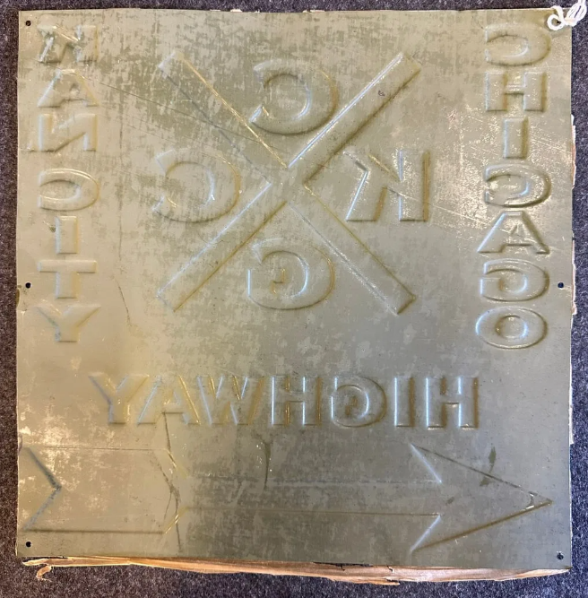 Transportation Embossed SST Sign Chicago Kansas City Highway w/ Arrow