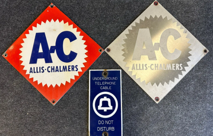 Lot 3 Vintage Allis-Chalmers Tractor Signs & Telephone Cable Sign