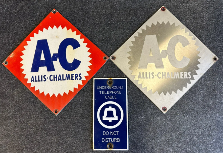 Lot 3 Vintage Allis-Chalmers Tractor Signs & Telephone Cable Sign