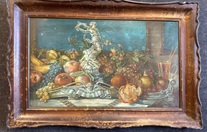 “TRUE FRUIT” Antique Self Framed Still Life Metal Advertising SST Litho Sign