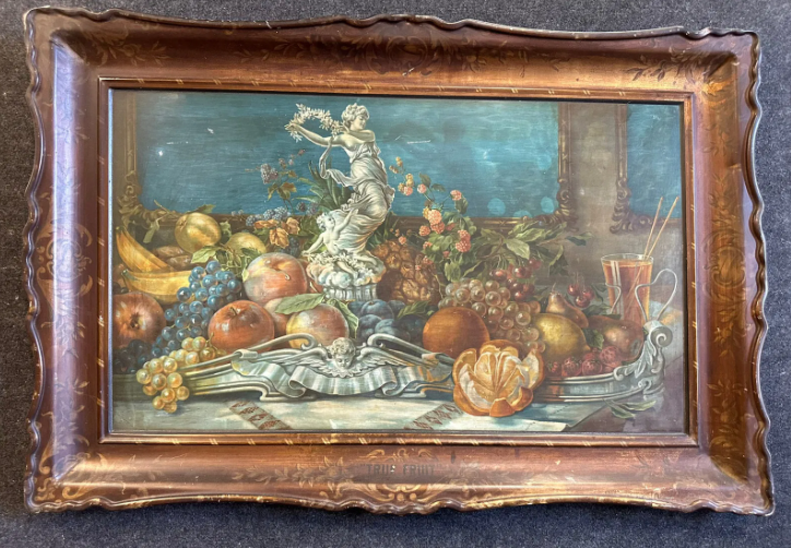 “TRUE FRUIT” Antique Self Framed Still Life Metal Advertising SST Litho Sign
