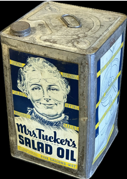 Mrs. Tucker’s Cooking and Salad Oil Advertising SST 5 Gallon Can