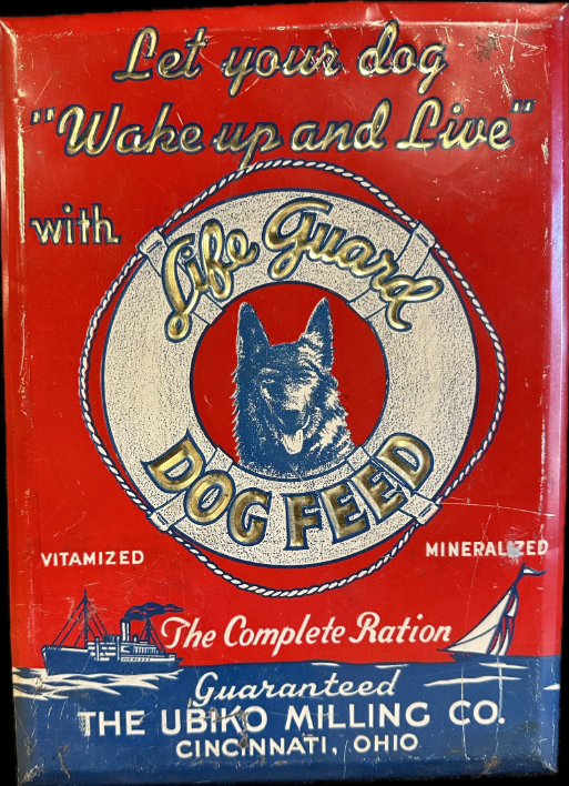 Life Guard Dog Feed Embossed TOC Sign The Ubiko Milling Co. Cincinnati